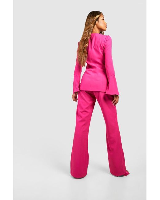 Boohoo Pink Pin Tuck Fit & Flare Tailored Trousers