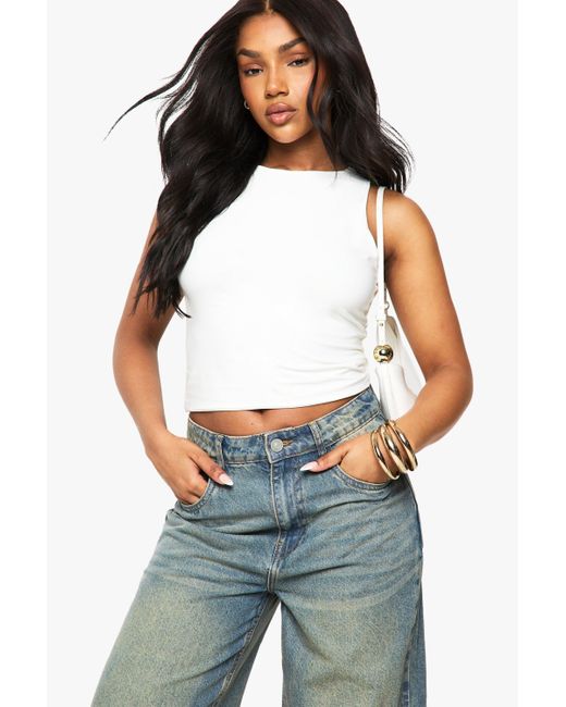 Boohoo White Double Layer Slinky Racer Neck Top