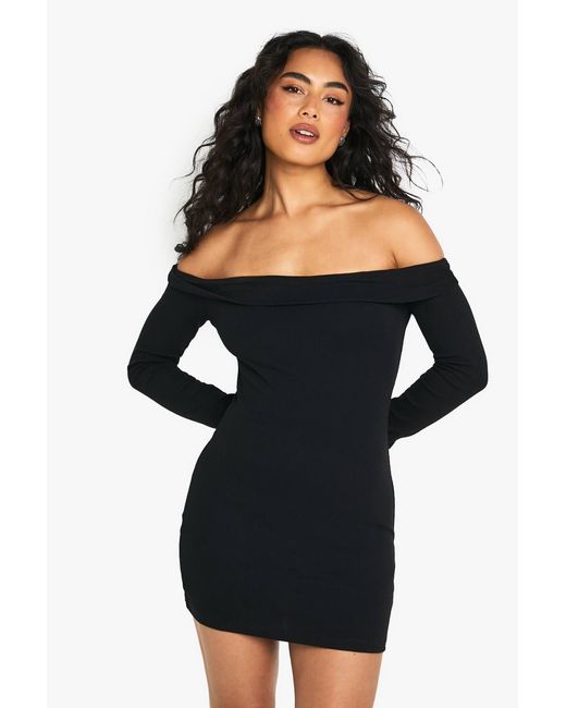 Boohoo Black Basic Rib Bardot Mini Dress