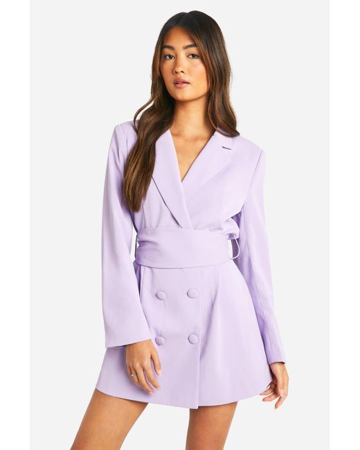 Boohoo Purple Obi Tie Waist Tailored Blazer Dress