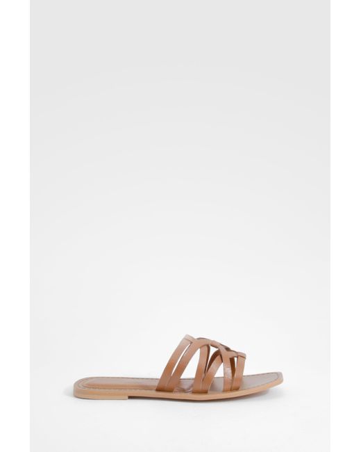Boohoo Brown Wide Fit Leather Caged Mules