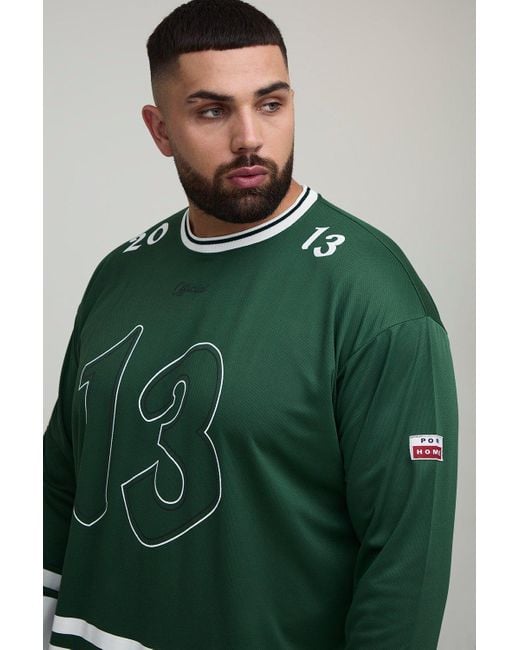 Plus Oversized 13 Mesh Long Sleeve Hockey Top Boohoo de color Green