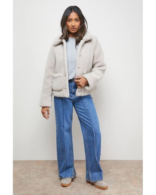Oasis White Teddy Shearling Button Through Short Jacket