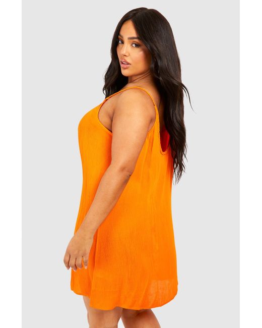 Boohoo Orange Plus Crinkle Rayon Plaited Strap Beach Dress