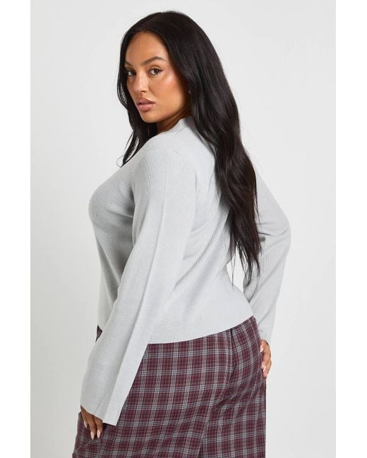 Boohoo Gray Plus Button Through Cardigan