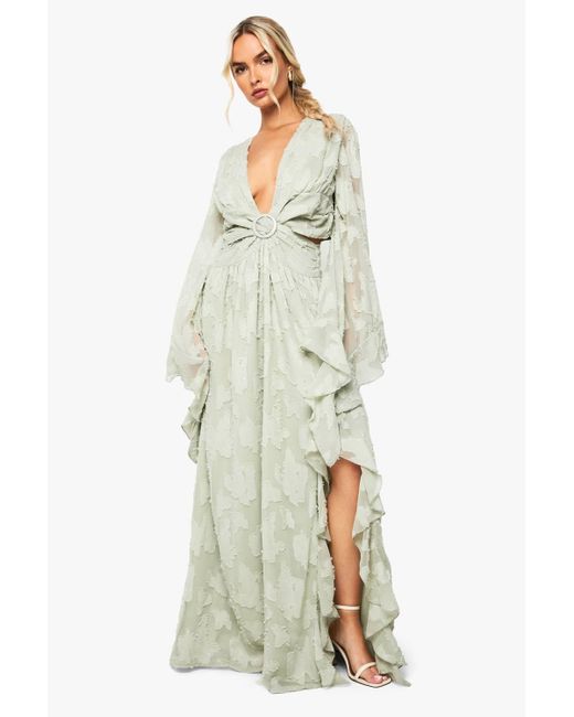 green emerald velvet dress Boohoo Petite Green Paisley Ruffle Wrap Womens Maxi Dress – Stockpoint  Apparel Outlet