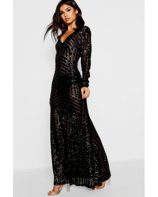 long black sequin dress long sleeve