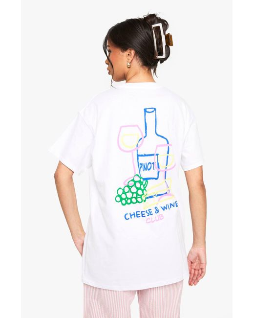 Boohoo White Cheese And Wine Club Oversized Printed T-Shirt