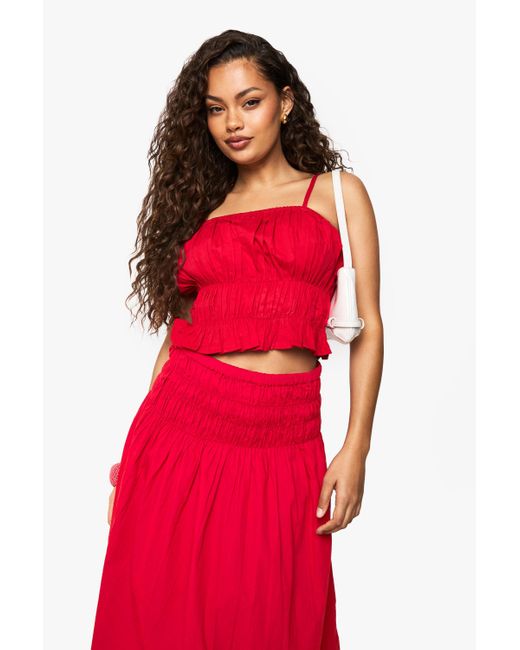 Boohoo Shirred Cotton Poplin Cami Top