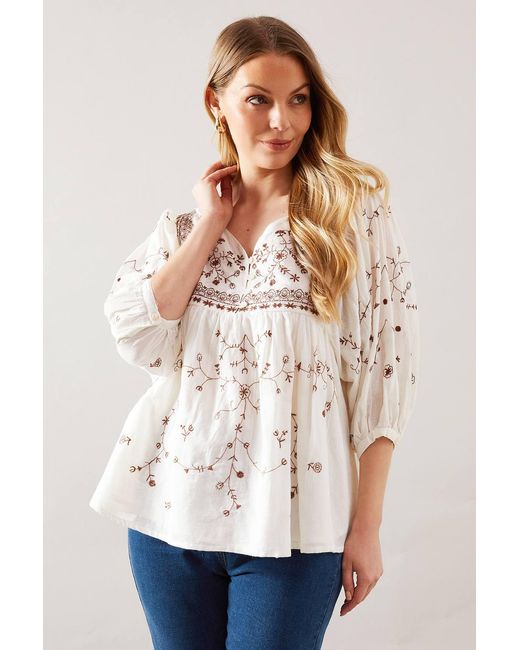 Wallis White Embroidered Button Up Top