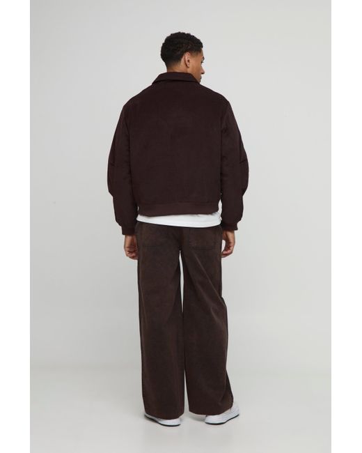 BoohooMAN Black Oversized Fit Cord Collared Contrast Lining Bomber Jacket for men