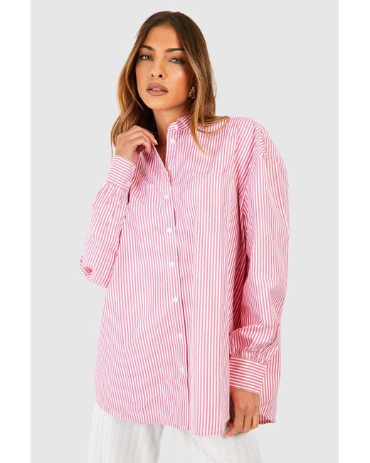 Boohoo Pink Oversized Stripe Shirt