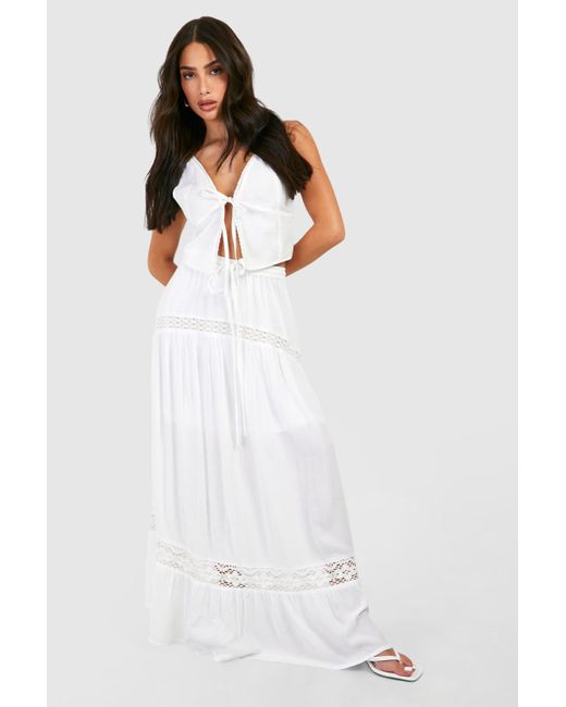 Petite Lace Detail Cotton Maxi Skirt Boohoo de color White