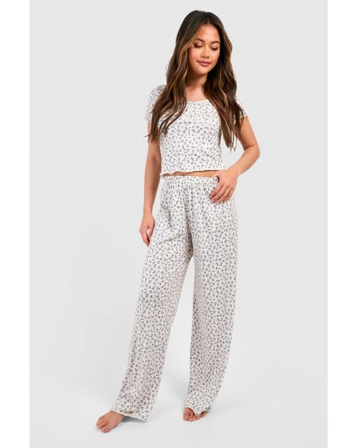 Boohoo Disty Floral Pj Trouser Set in White Lyst