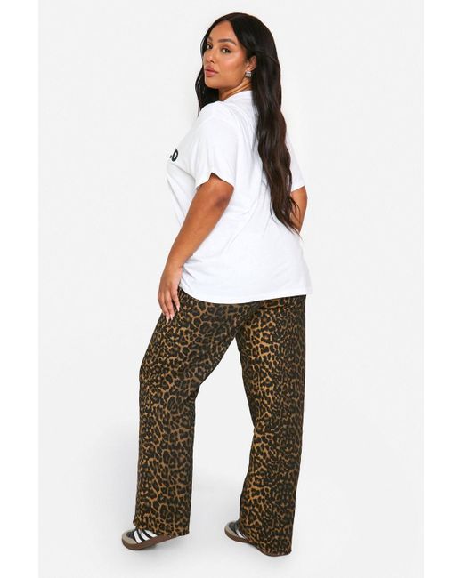 Boohoo Brown Plus Leopard Print Stretch Straight Leg Jean
