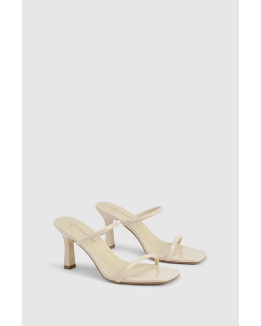 Boohoo Natural Double Strap Mid Height Heeled Mules