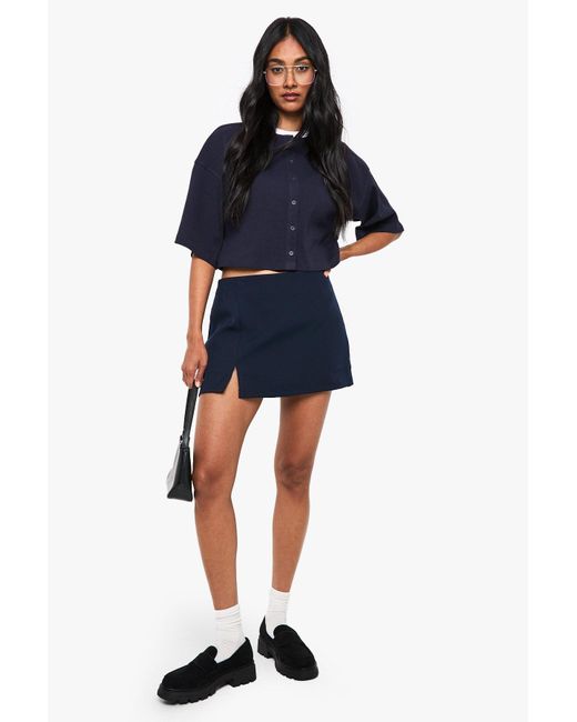 Boohoo Blue Split Hem Mini Skort