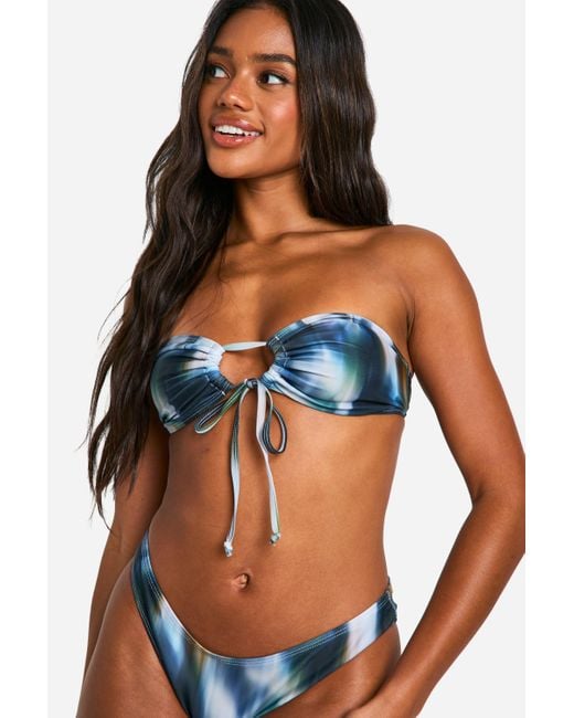 Boohoo Blue Blurred Print Bandeau Bikini Top