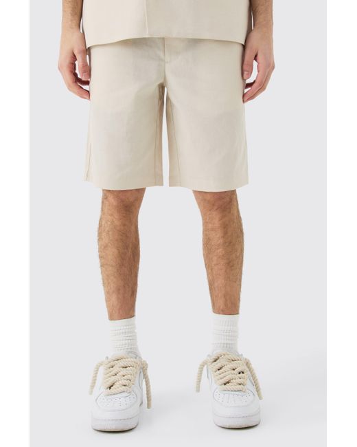 Comfort Waistband Linen Blend Smart Shorts Boohoo de color Natural