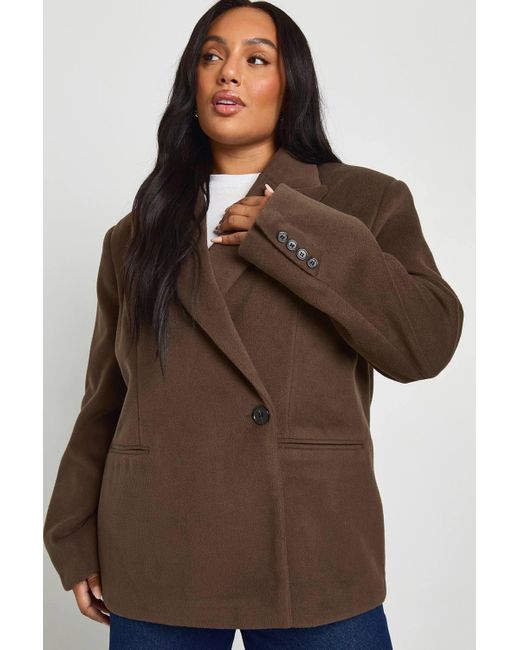 Boohoo Brown Tailored Wool Look Blazer