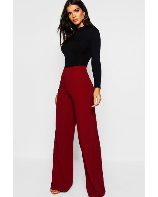 red high waisted wide leg pants