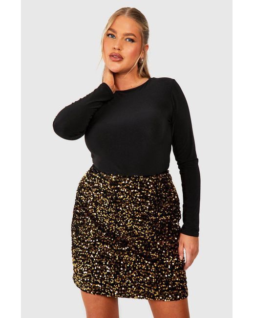 Boohoo Black Plus Velvet Sequin Mini Skirt