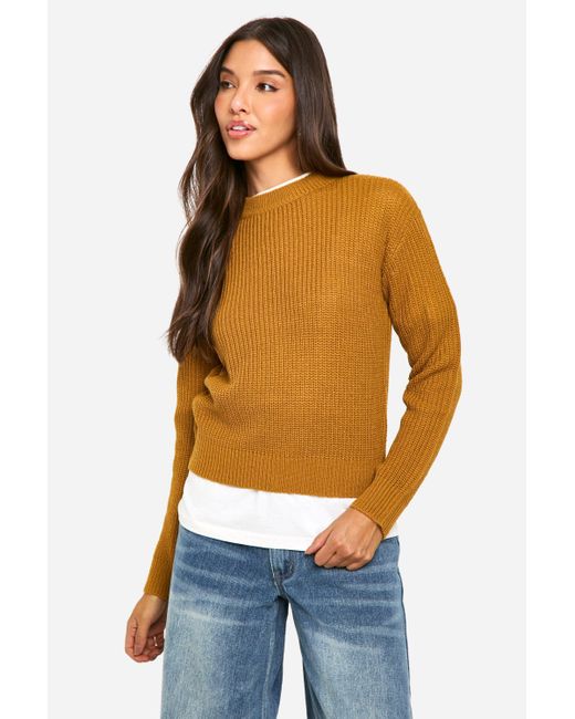 Boohoo Blue Basic Crew Neck Crop Sweater