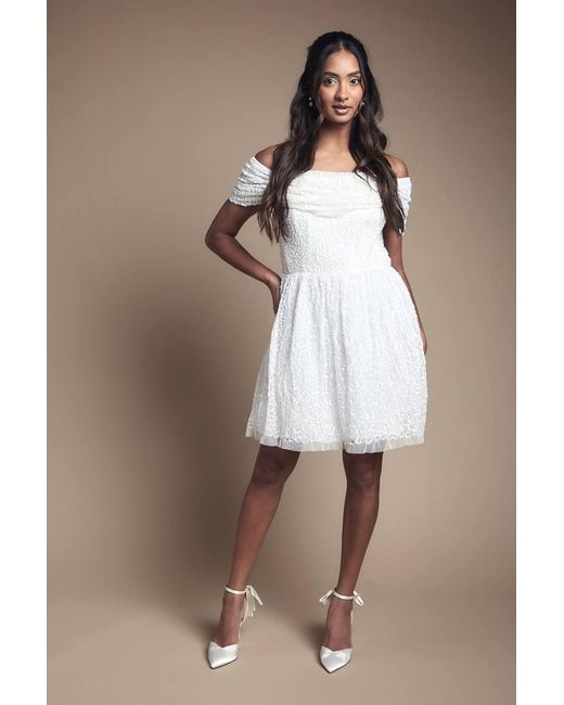 Coast Bardot Full Skirted Embellished Bridal Mini Dress in Blue | Lyst