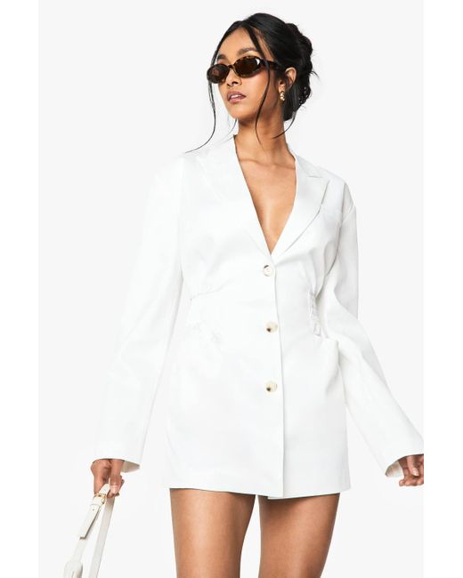 Boohoo White Tailored Ruched Cinched Waist Blazer Dress