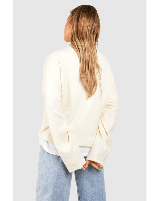 Boohoo White Plus Soft Knit Polo Collar Sweater