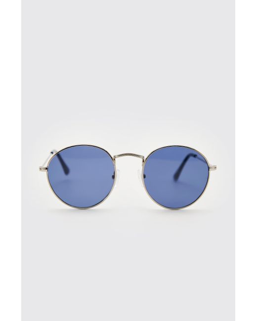 Blue Mens Sunglasses BoohooMAN Sunglasses for Men BoohooMAN Metal Round Sunglasses in Silver 