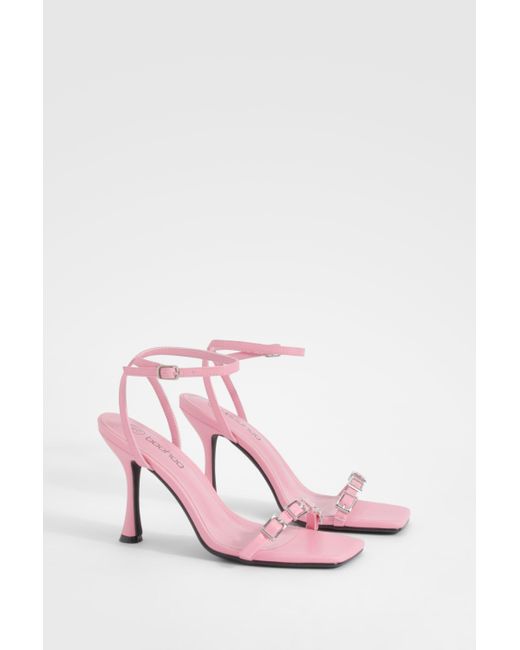 Boohoo Pink Square Toe Mini Buckle Barely There