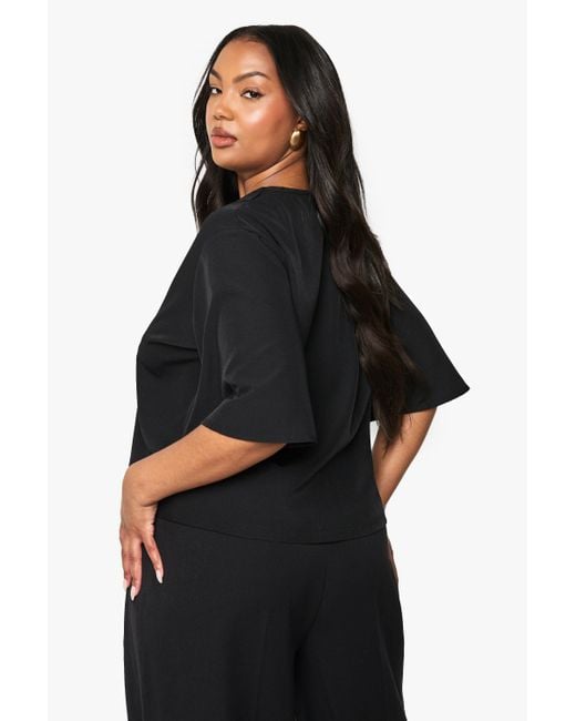 Boohoo Black Plus Asymetric Button Detail Top