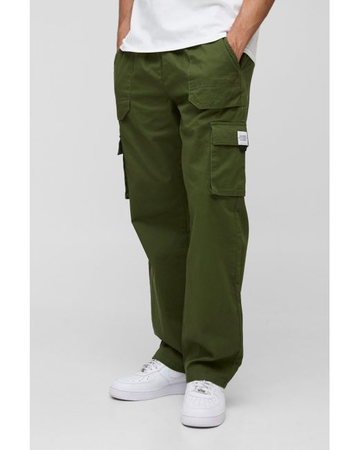 BoohooMAN Green Elasticated Waist Relaxed Fit Buckle Cargo Trouser for men