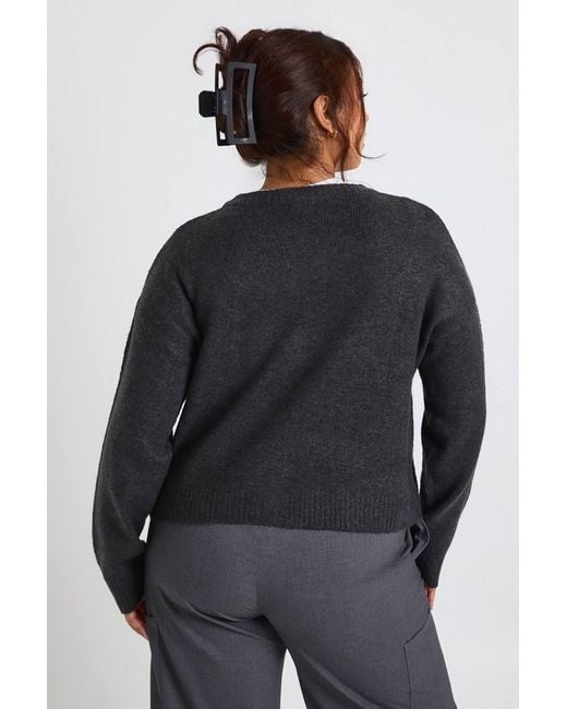 Boohoo Gray Plus Button Down Crew Neck Cardigan