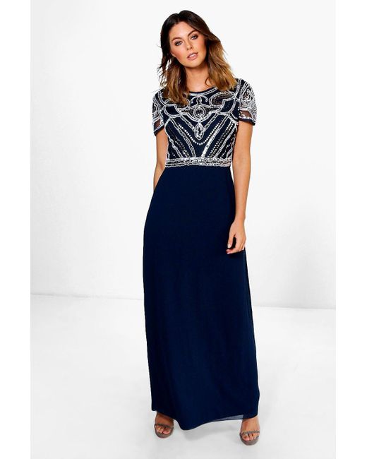 embellished maxi dress navy