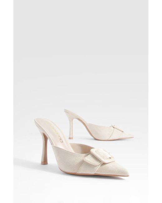 Boohoo White Covered Buckle Mule Court Shoes