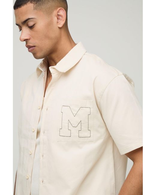 BoohooMAN Kurzärmliges kastiges Oversize Hemd in Natural für Herren