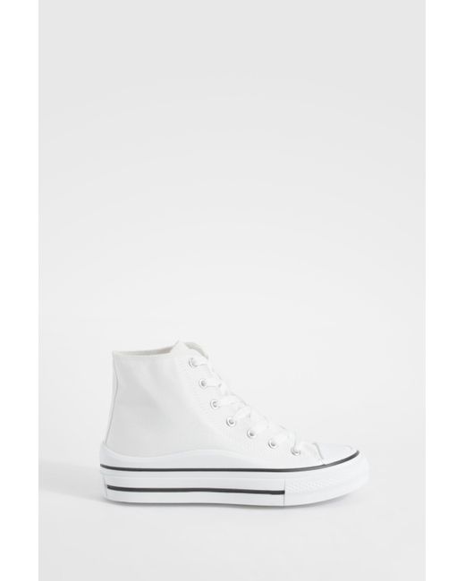 Boohoo White Platform Chunky High Top Lace Up Sneakers