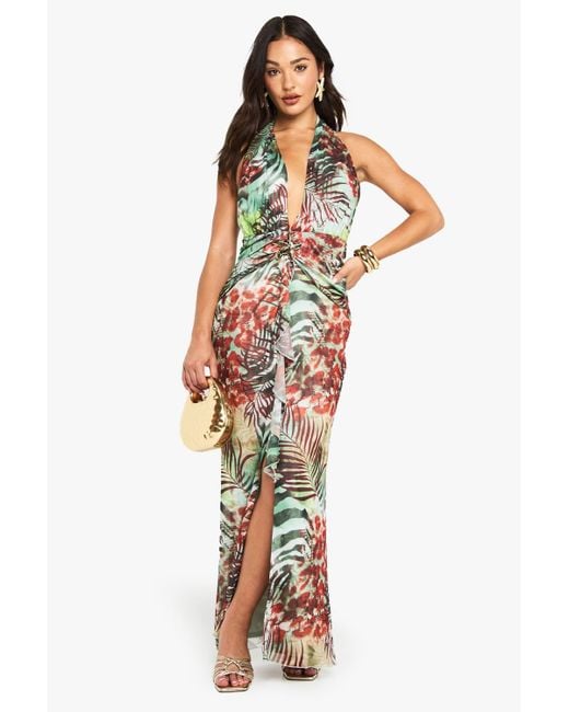 Boohoo Petite Mesh Starfish Trim Halterneck Maxi Dress in Green | Lyst Boohoo Petite Mesh Starfish Trim Halterneck Maxi Dress in Green | Lyst
