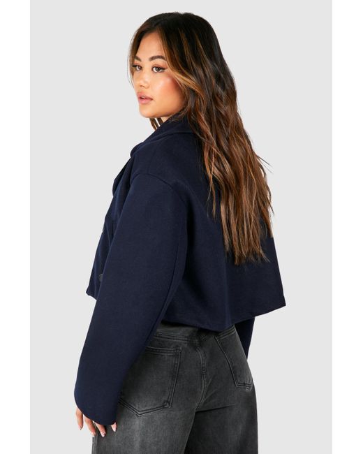 Boohoo Blue Wool Look Cropped Trench Coat