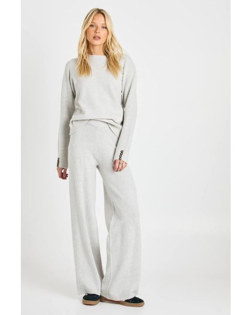 Boohoo White Super Soft Button Cuff Detail Oversized Sweater And Wide Leg Trouser Co-Ord