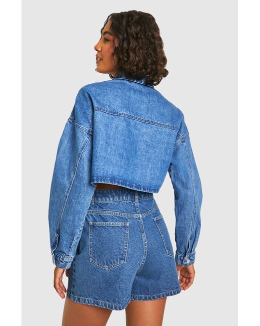 Boohoo Tall Pocket Front Blue Washed Denim Shorts