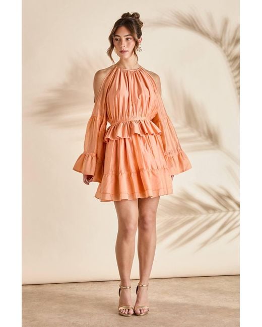 Coast Orange Halter Neck Long Sleeve Organza Mini Holiday Dress
