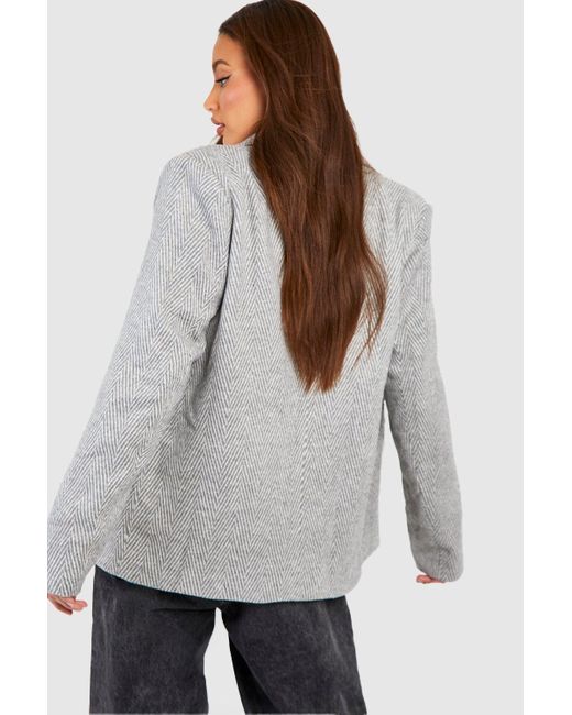 Boohoo Gray Tall Herringbone Wool Look Oversized Blazer Jacket