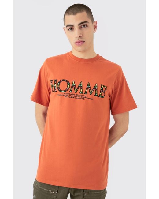 BoohooMAN Homme Embroidered Graphic T-shirt in Orange für Herren