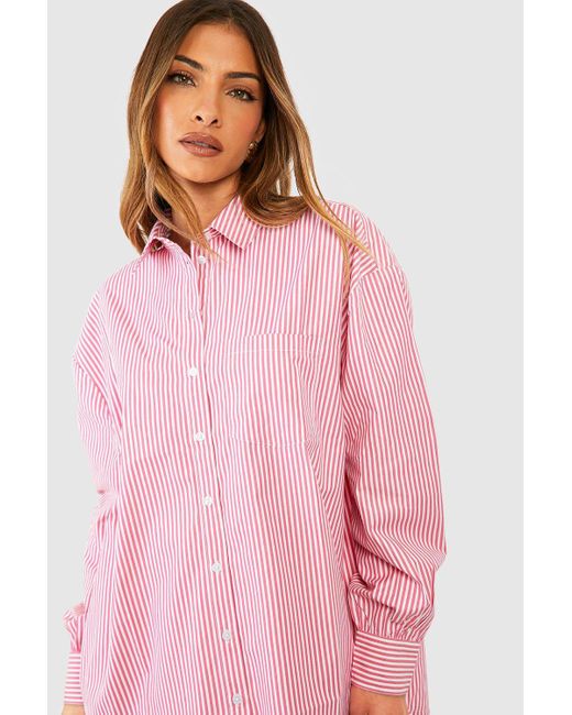 Camisa Oversize De Rayas Boohoo de color Pink