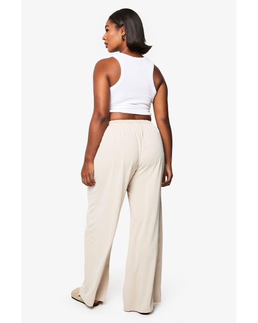 Boohoo Natural Plus Drawstring Wide Leg Trouser