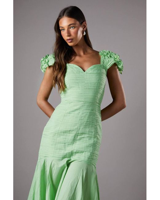 Coast Green Ruched Sleeveless Drop Hem Midi Dress