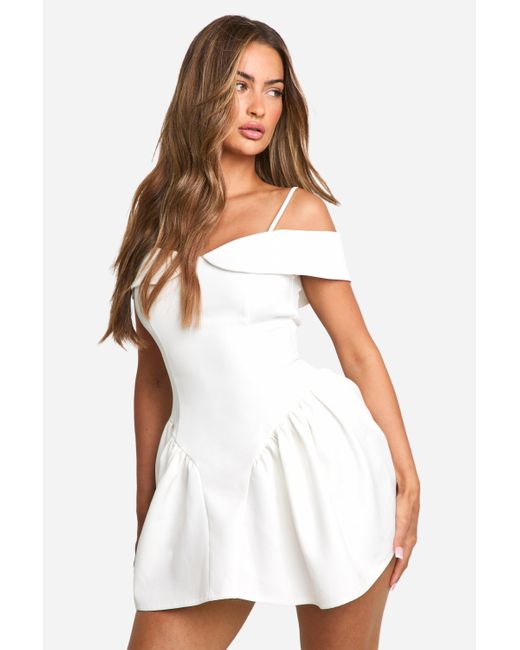 Boohoo White Strappy Tailored Full Skirt Mini Dress